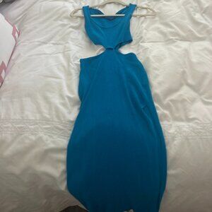 O.Vianca Blue Ribbed Cutout Maxi Dress – Size M